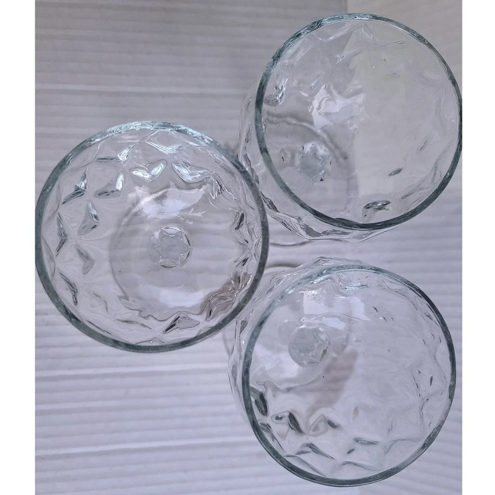 Vintage‎ Diamond Quilted Pattern Wine Water Goblets Clear Glass Stemware 3ct